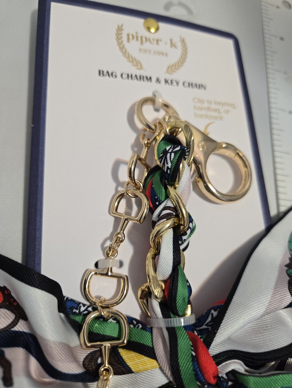 piper-k Gold Horse Bag Charm with Multi-Color Scarf Accent - Picture 2 of 6